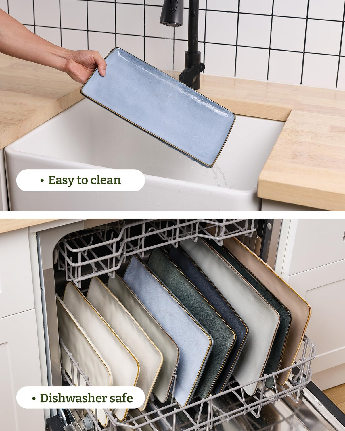 Famiware Ocean Series glazed stoneware sturdy everyday serving trays
