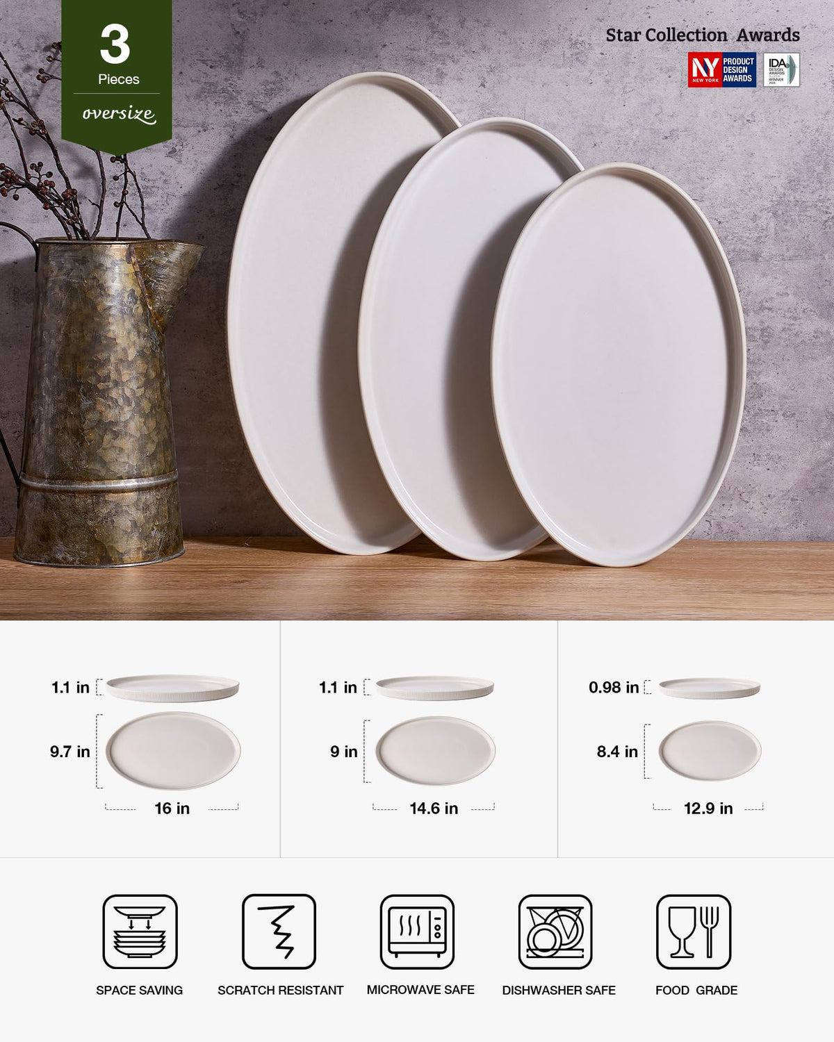 Famiware 14-inch oval serving platter ideal for sides and appetizers