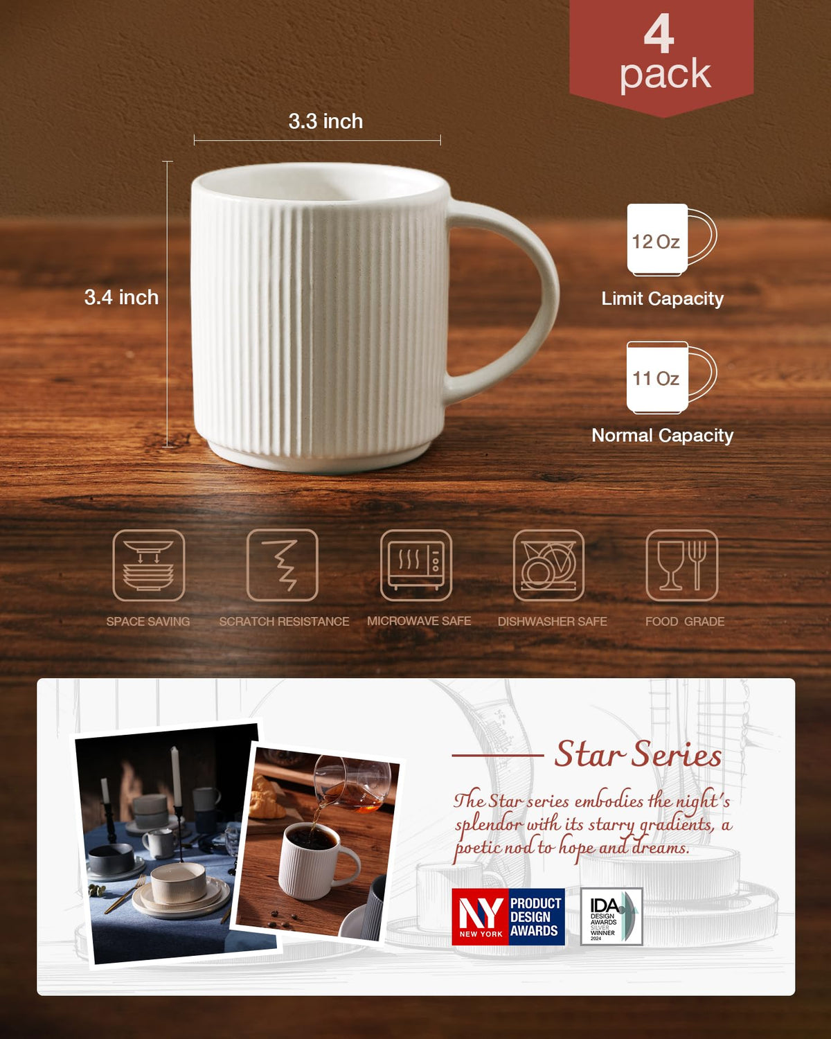 Famiware star mug set 4 dishwasher and microwave safe for easy cleanup
