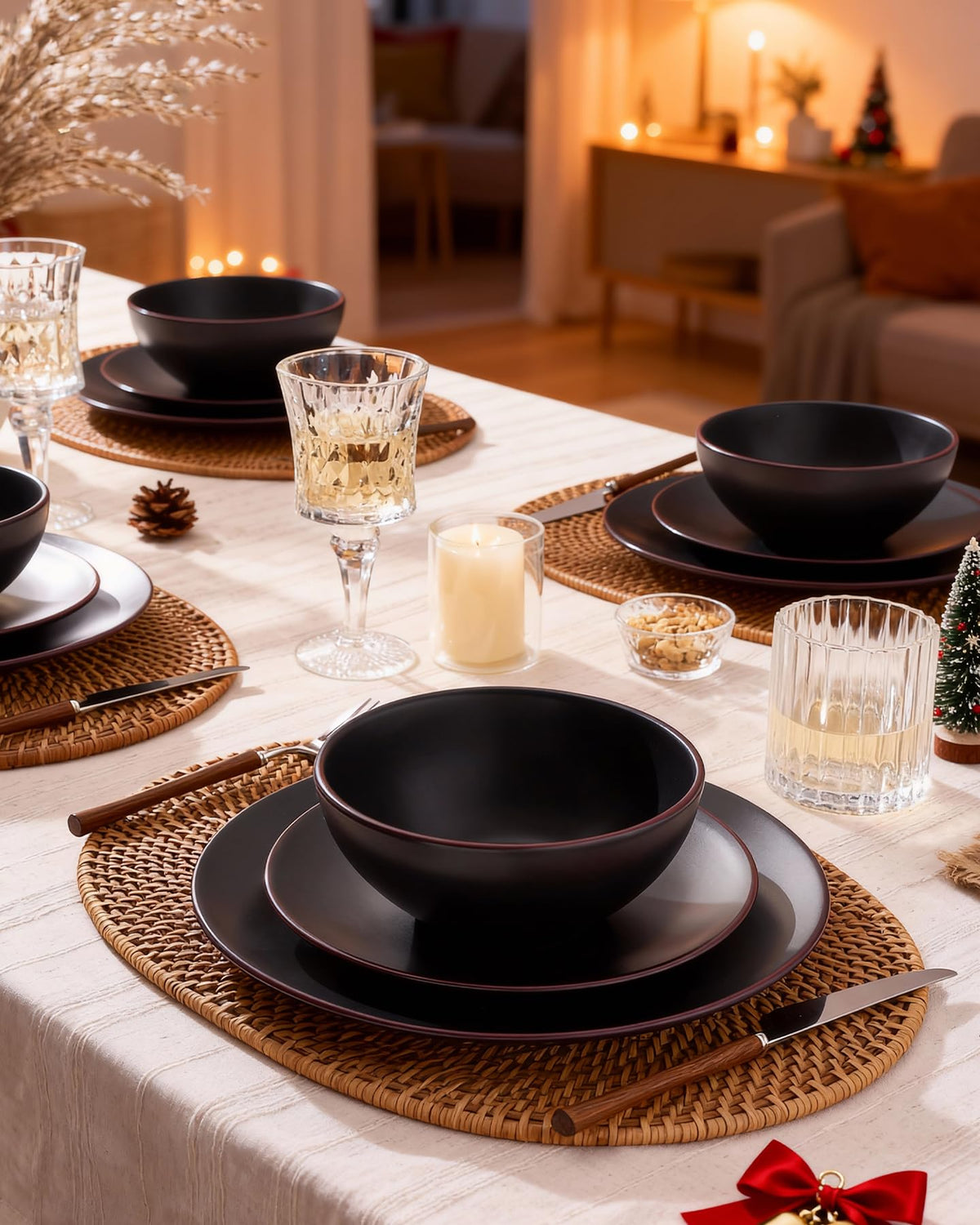 Famiware Venus salad plates with trim featured in a minimalist table setting.
