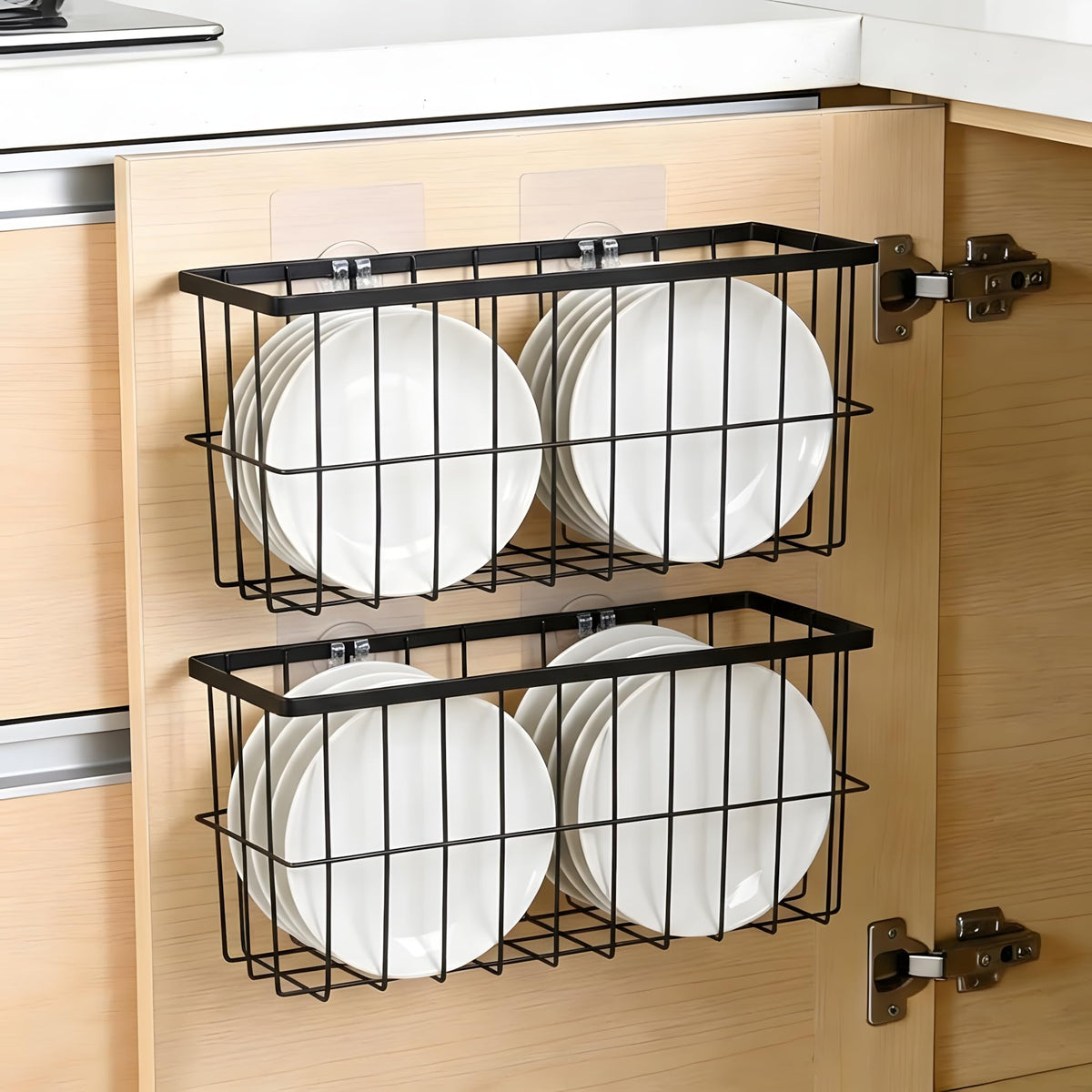 FAMNONE adhesive cabinet door organizer installation without drilling for renters