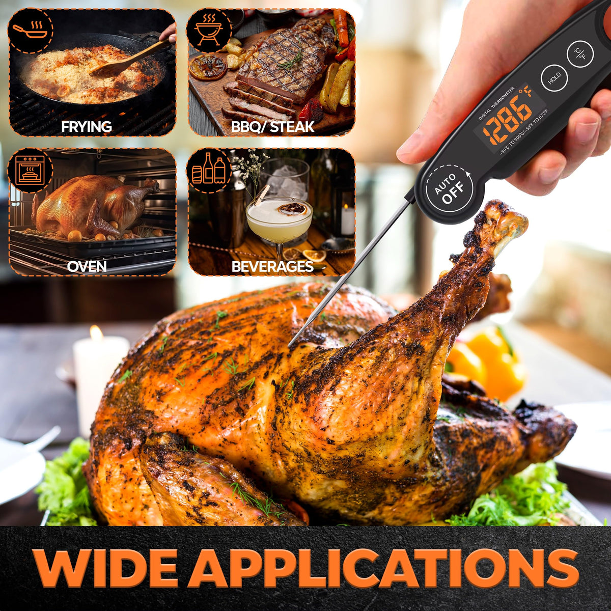 Famoos digital thermometer with lock and auto-off keeps temperature steady