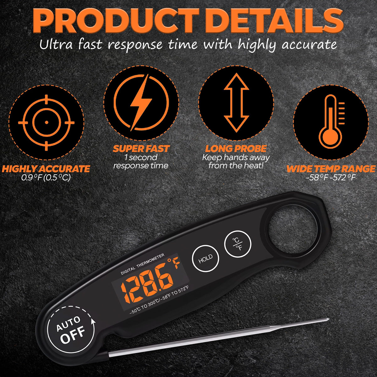Famoos night use thermometer with large LED display for low light reads
