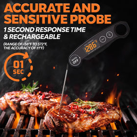 Famoos rechargeable thermometer with bright LED display for night cooking