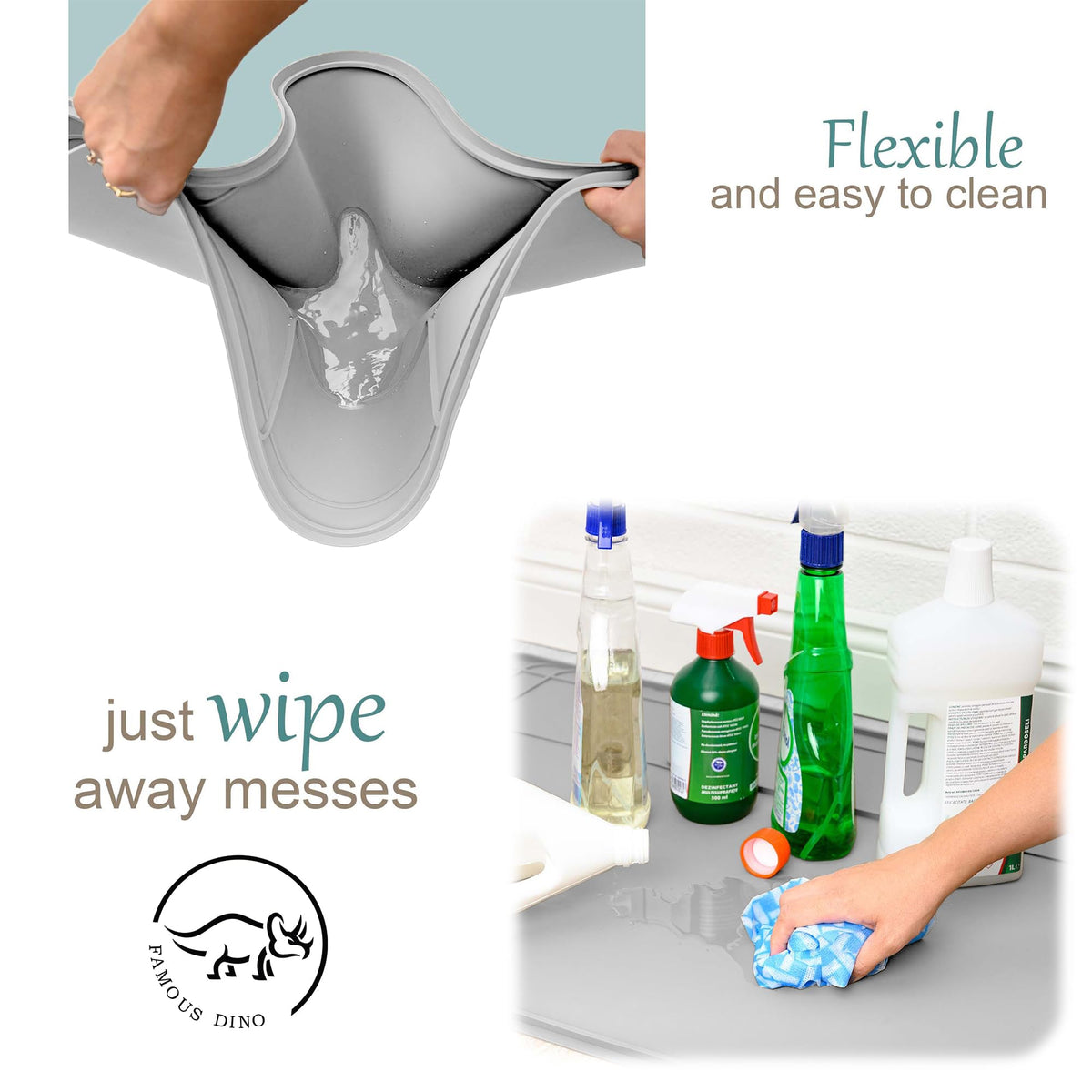 Famous Dino drip tray with lip captures drips and protects floors