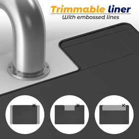 Famous Dino The Original Under Sink Mat features raised lip edge catching drips.