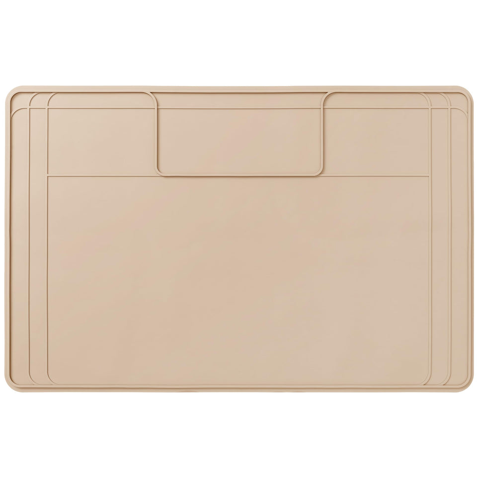 Famous Dino under-sink mat in beige full-size protects cabinet floors from spills.
