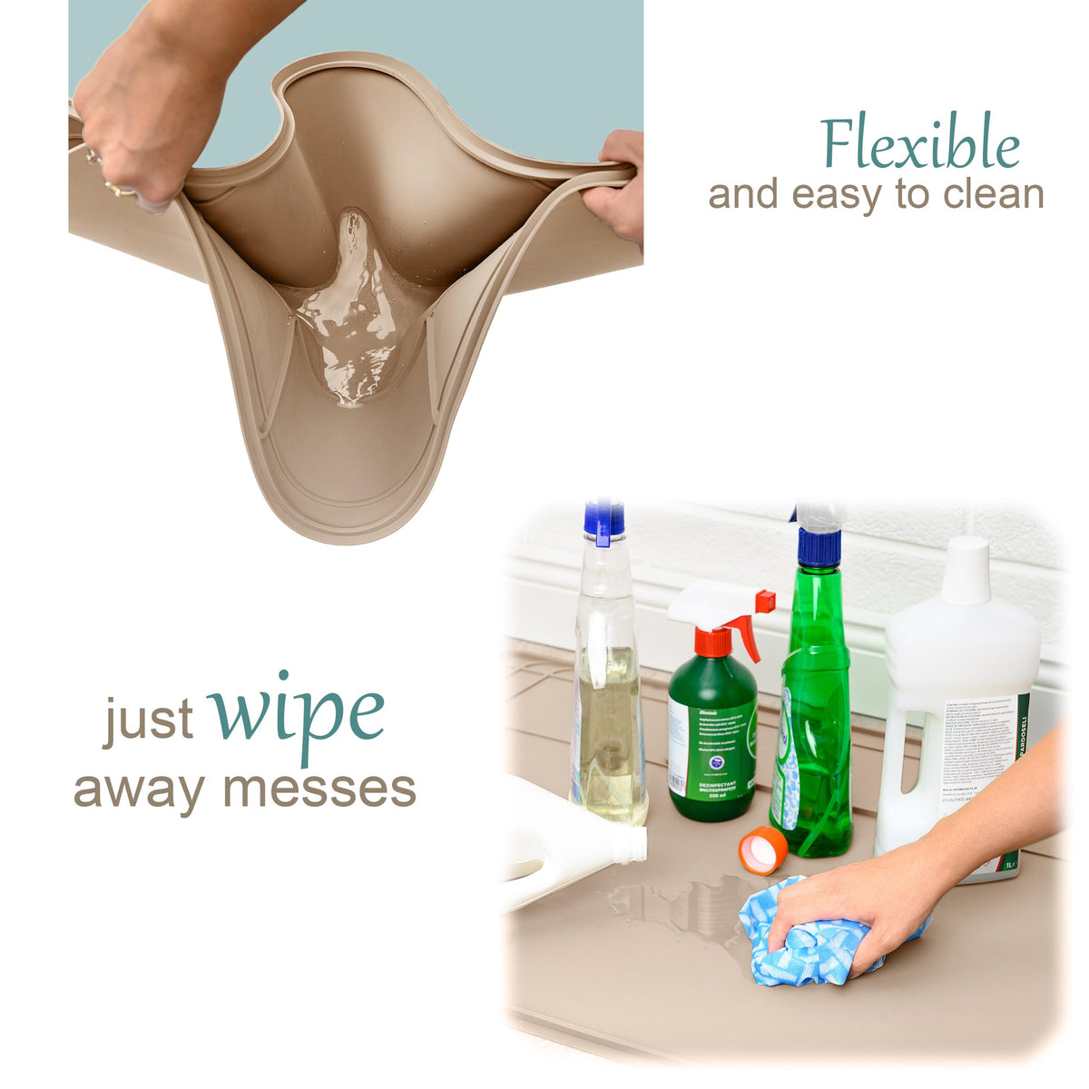 Famous Dino beige protector keeps cabinets neat and clean.