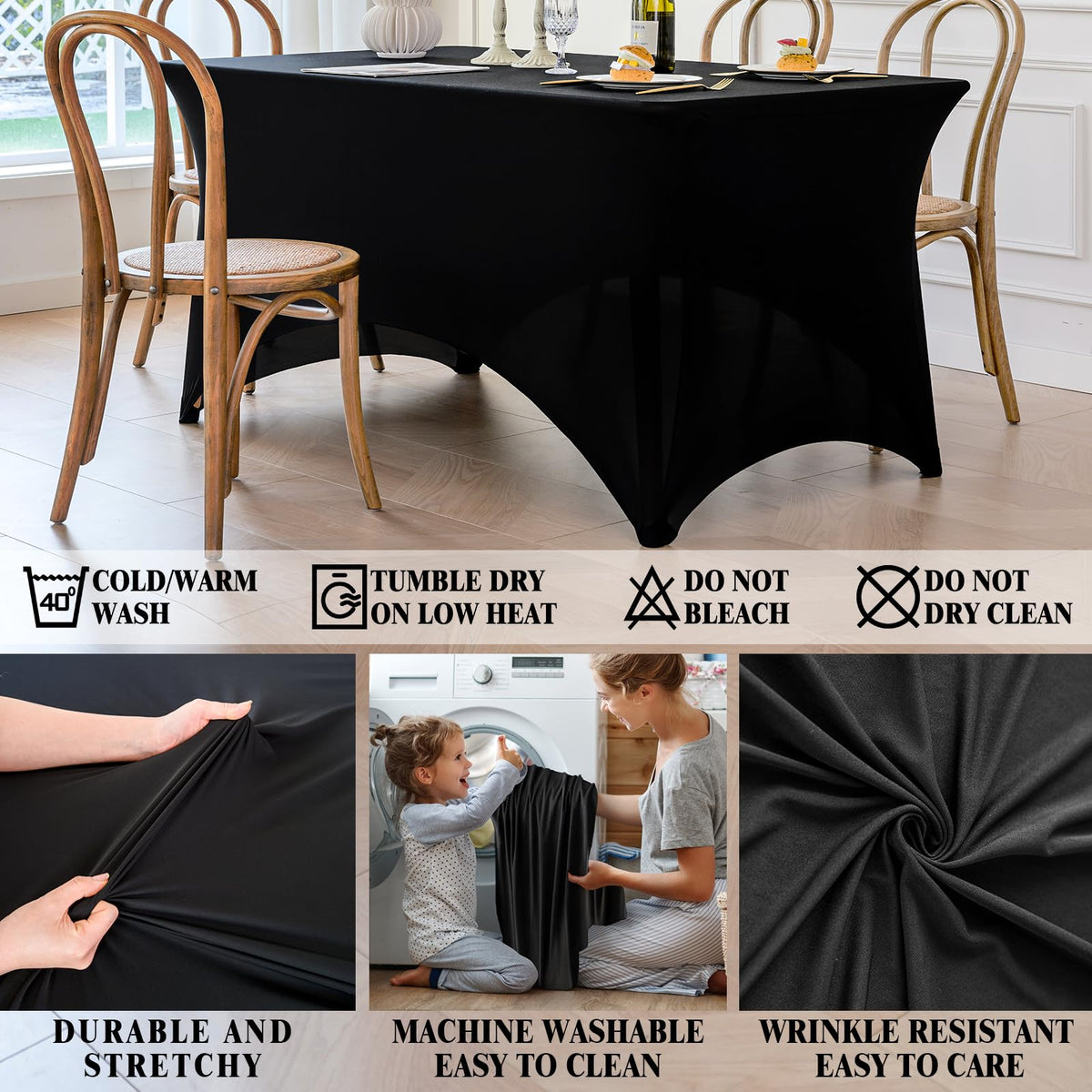 Famstar tablecloth four-way spandex design offering flexible coverage for sizes 4ft to 8ft