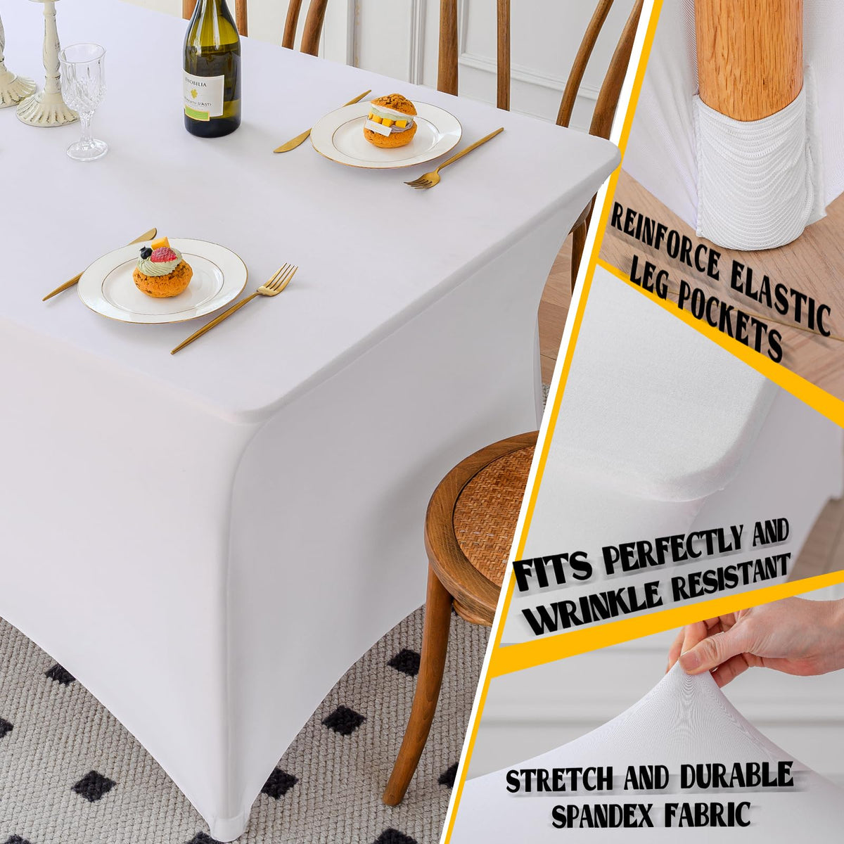 Famstar spandex tablecloth stretch for wrinkle free professional presentation.