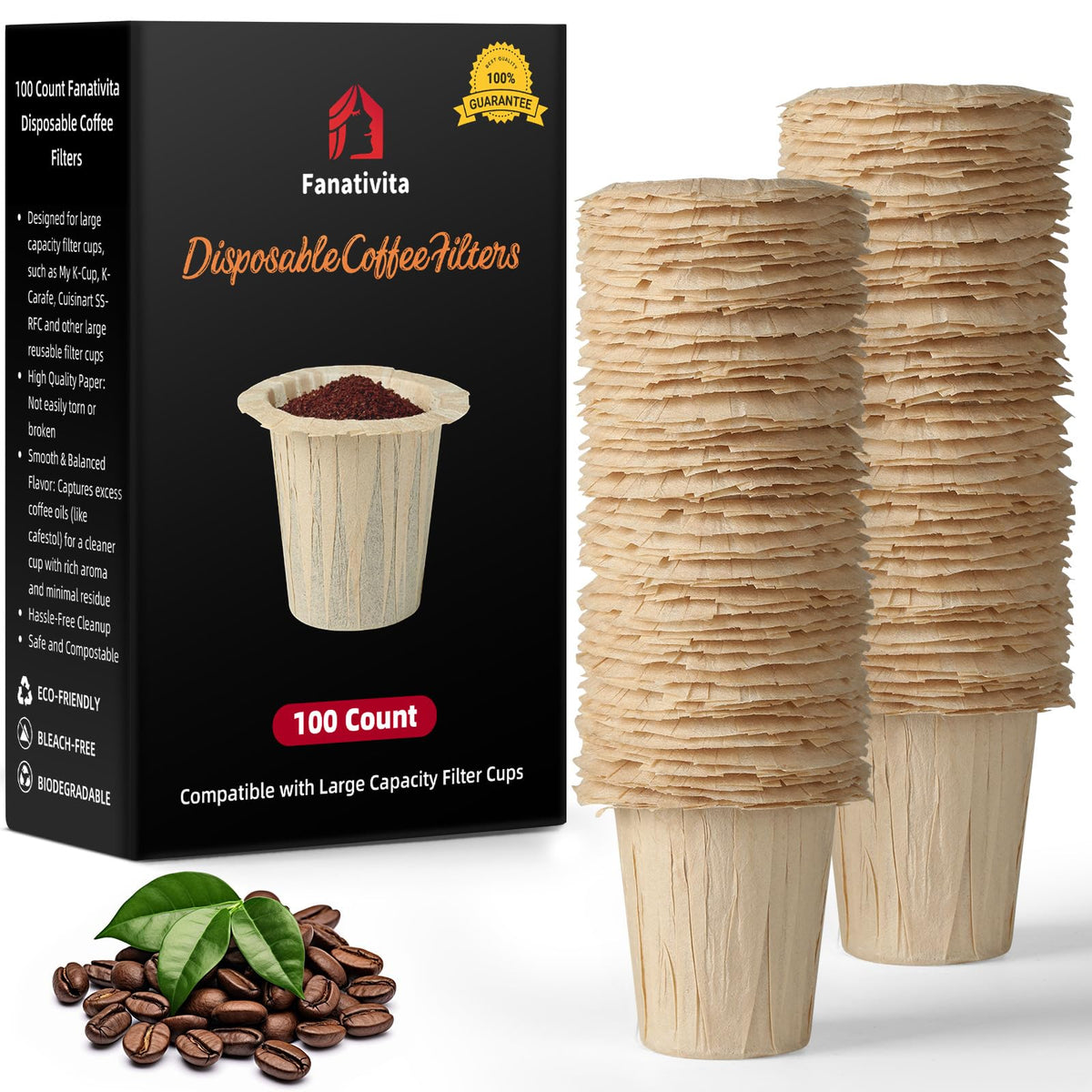 Fanativita disposable coffee filter packaging highlighting large unbleached design for My K-Cup