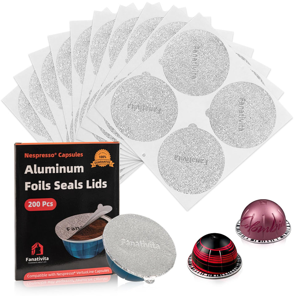 Fanativita 62mm Vertuo foil lids for airtight sealing.