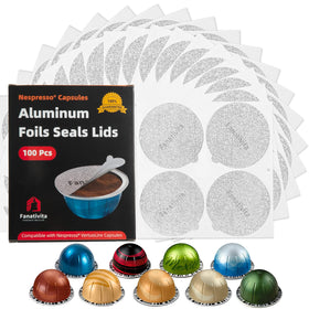 Fanativita universal foil lid for Vertuo pods showing 62mm seal, promotes fresh coffee