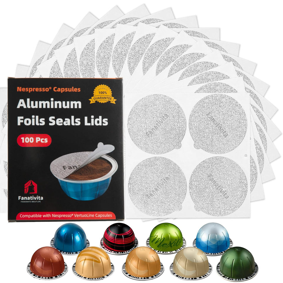 Fanativita universal foil lid for Vertuo pods showing 62mm seal, promotes fresh coffee
