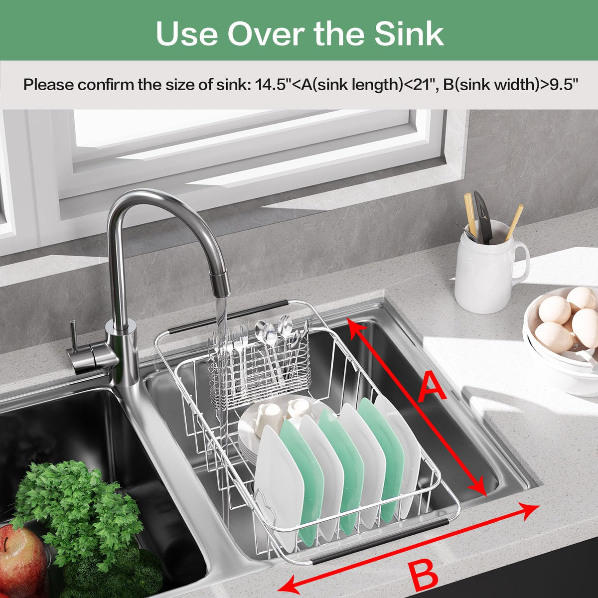 Fanbsy expandable dish rack arms adjustable to fit most sinks.