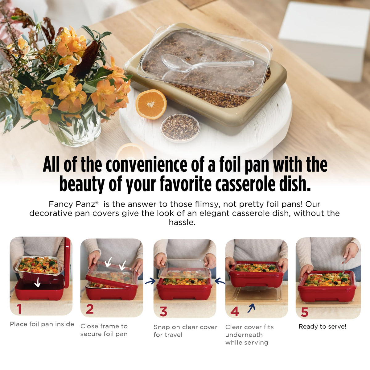 Lid tucked under the Fancy Panz for discreet serving at gatherings.