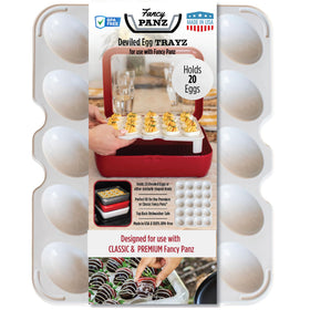 Fancy Panz Deviled Egg Trayz securely holds 20 eggs for transport.