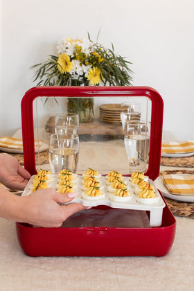 Fancy Panz Deviled Egg Trayz displayed on a table for party presentation.