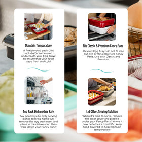 Fancy Panz Deviled Egg Trayz stacks compactly for easy storage.