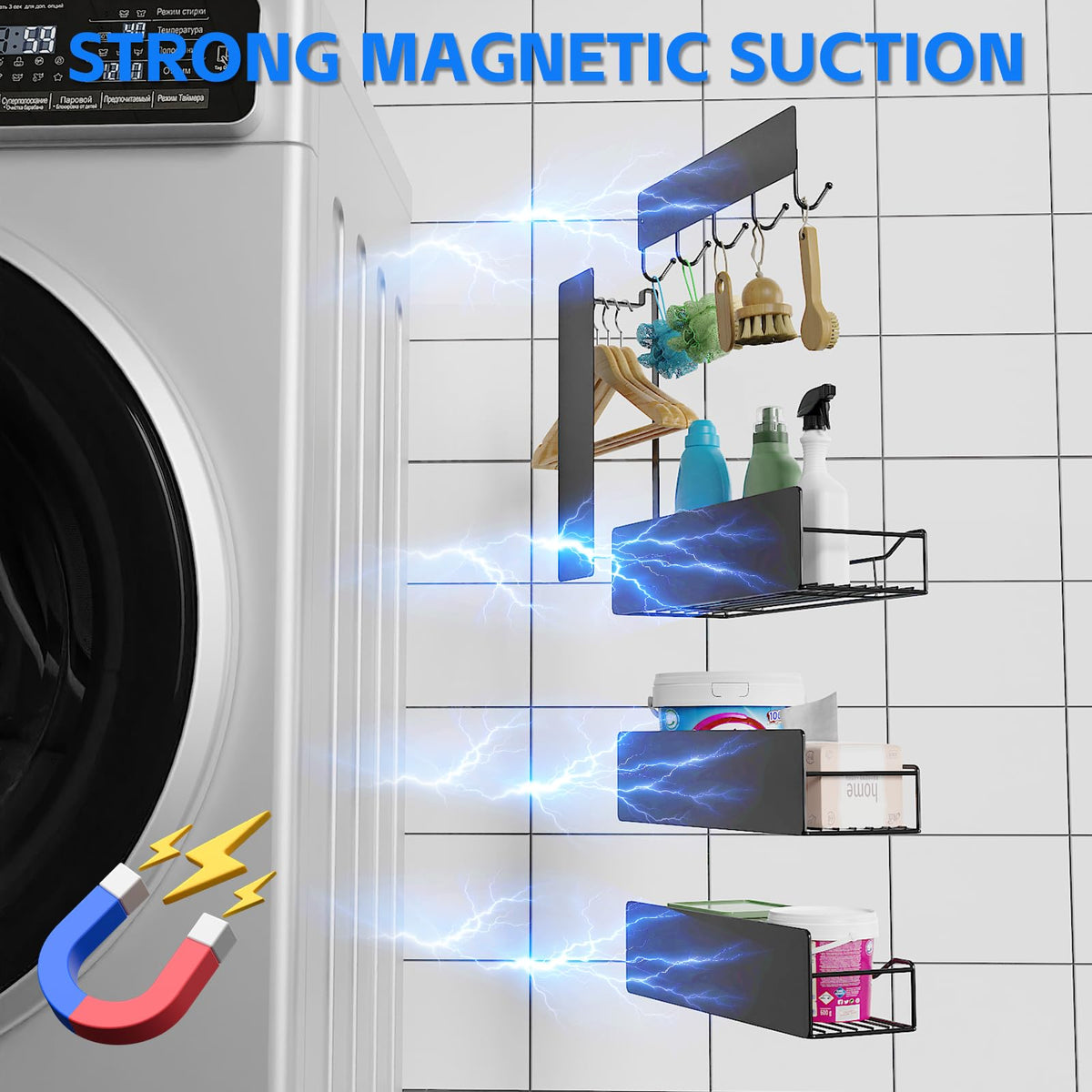 Sleek black finish of FancyMule rack complements modern kitchen appliances.
