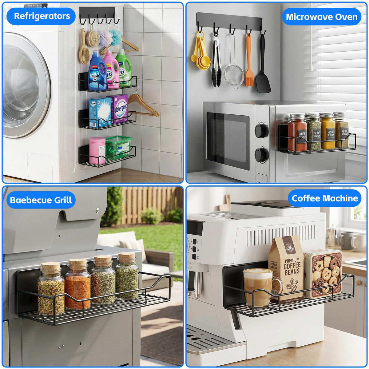 Rust-resistant coating protects the shelves in humid kitchens and laundry areas.