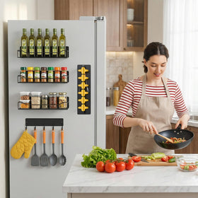 Kitchen organization with FancyMule rack improves countertop tidiness and flow.