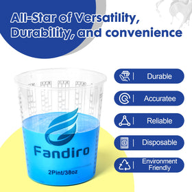 Fandiro measurement graduations show oz, ml and mixing ratios