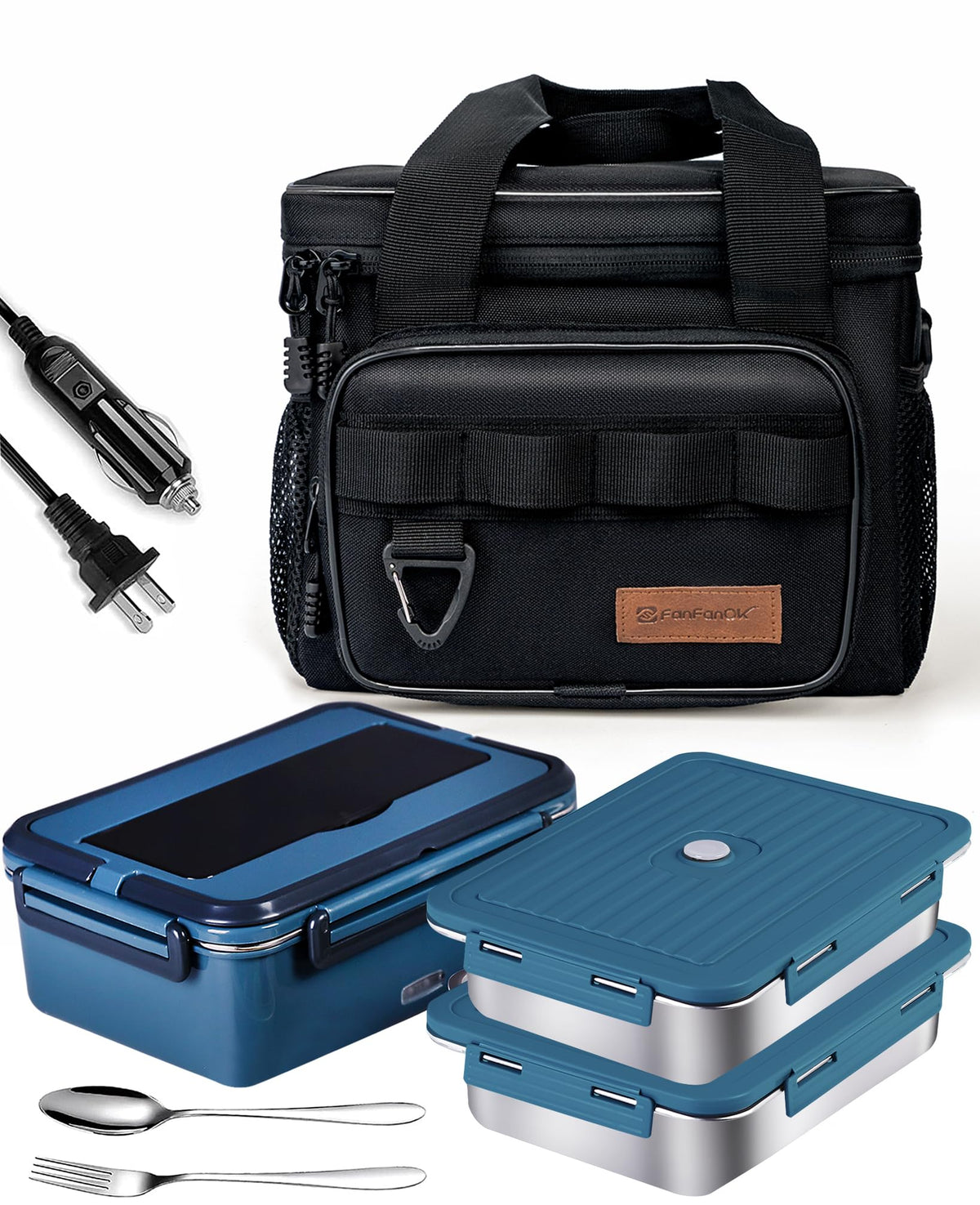 FanFanOK electric lunch box front view shows compact design for meals on the go.