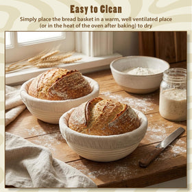 Fanfanwin home kitchen setup featuring round banneton baskets for versatile baking