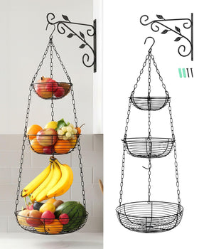 FANGSUN 3-tier hanging fruit basket with banana hook keeps counter organized.