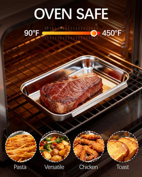 Oven-safe design enables seamless prep-to-bake workflow with marinated proteins.