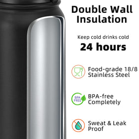 Fanhaw bottle with dust cover keeps straw clean between sips.