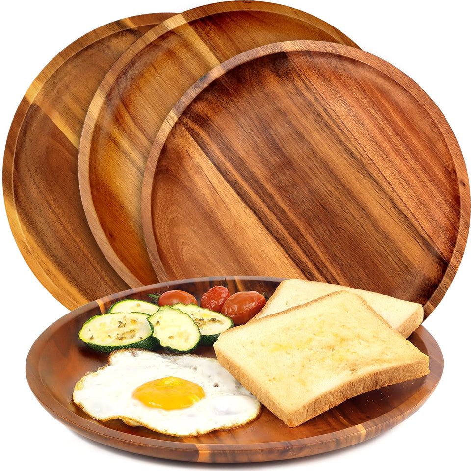 FANICHI wooden plates 11-inch top view showing natural grain and smooth finish