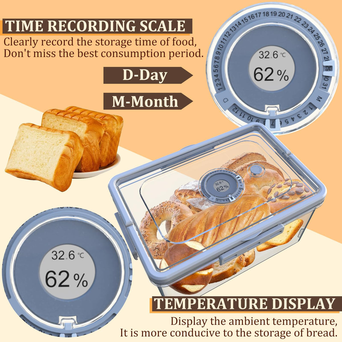 Time recording dial on Fanlory bread box tracks storage dates.