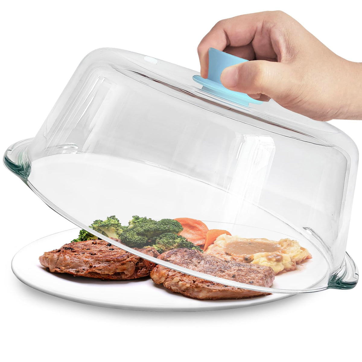FANQIEW glass microwave splatter cover 10in from top view shows clear visibility and splash protection.