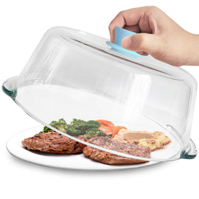 FANQIEW glass microwave splatter cover 10in from top view shows clear visibility and splash protection.