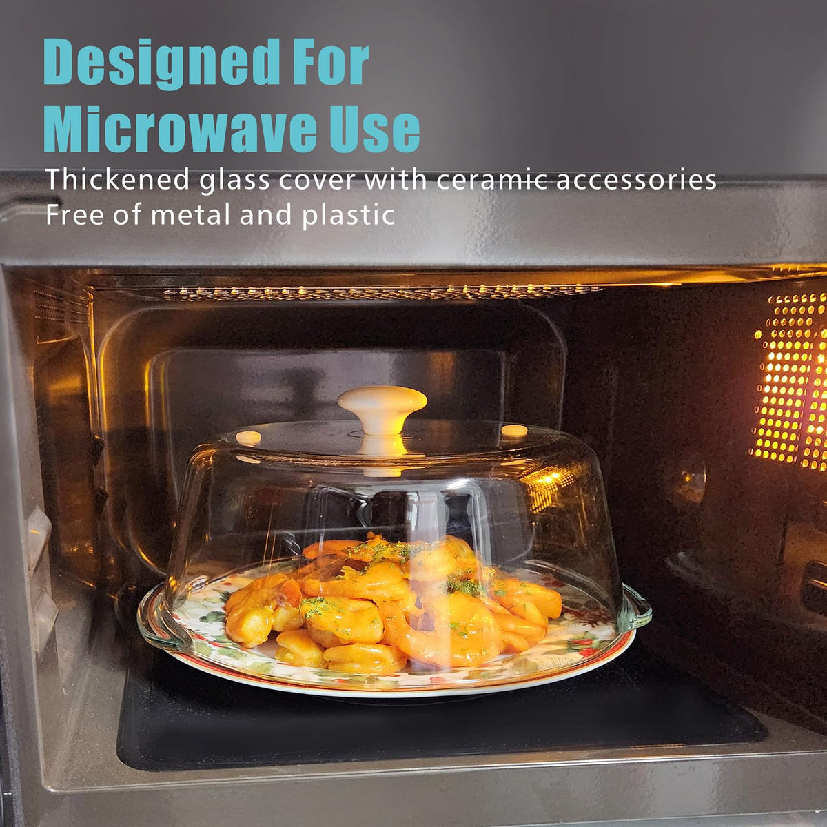 Close up of FANQIEW glass cover with white ceramic knob showing heat safe construction