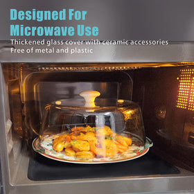 Close up of FANQIEW glass cover with white ceramic knob showing heat safe construction