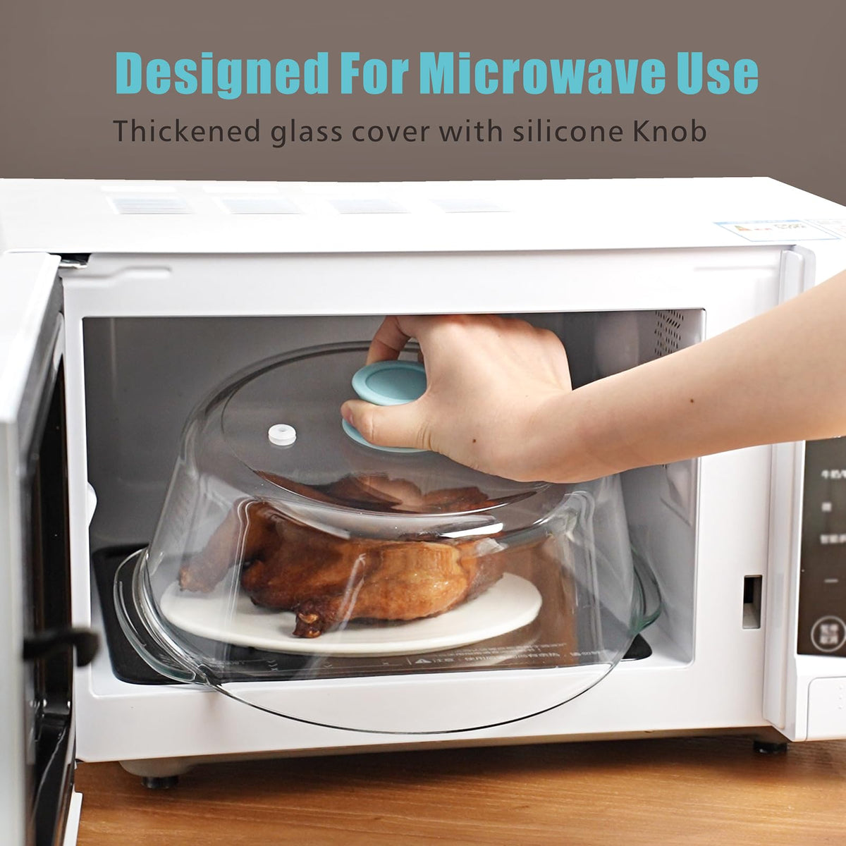 FANQIEW silicone-knob side-view demonstrates easy grip for quick microwave use.