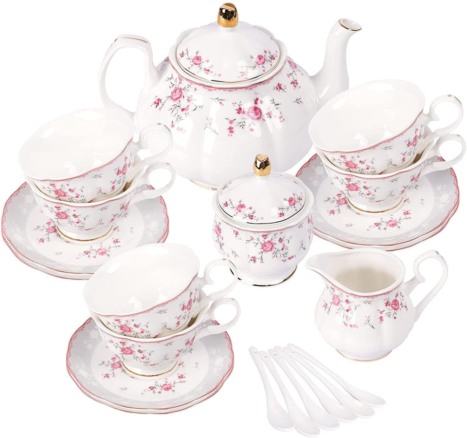 Fanquare vintage teapot with pink rose pattern for elegant tea parties