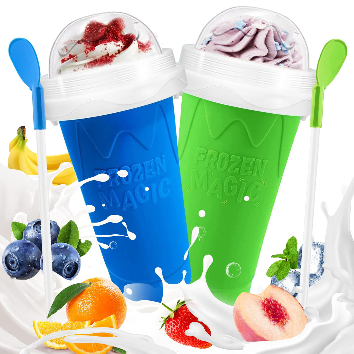 FANS-ONE Slushie Cup blue-green set with lid and straw for quick cold treats
