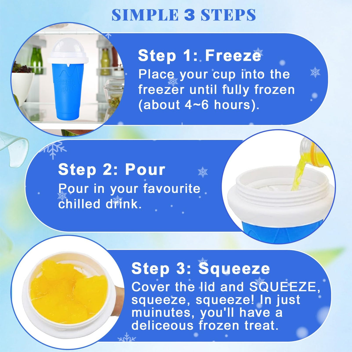 Fans-One slushie cup with built-in freezing liquid for fast slushies