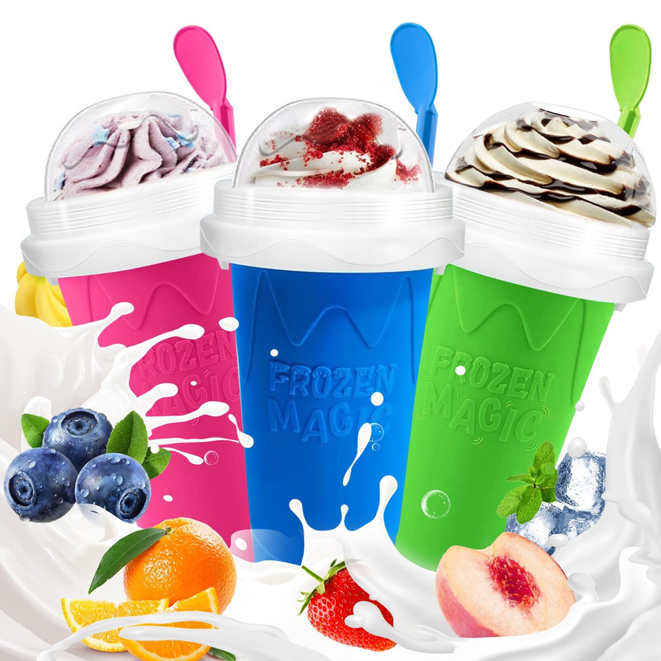 Fans-One slushie cup trio in blue pink green for quick frozen treats