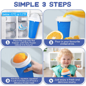 Fans-One Slushie Cups in blue pink green showcase colorful set for kids.