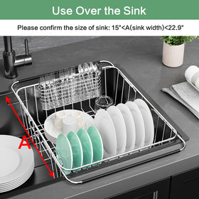 Fanbsy dish drainer with adjustable arms for different sink sizes.