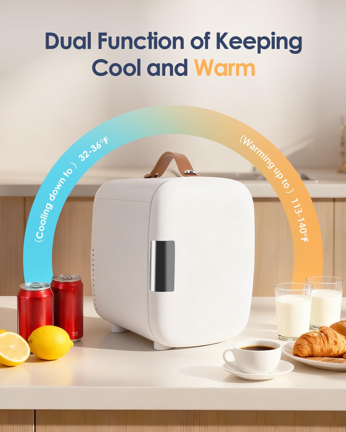 FANSEXPERT cosmetic fridge AC and DC cords displayed for versatile power options.