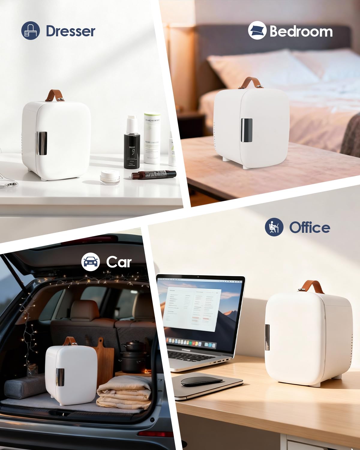 FANSEXPERT cosmetic fridge bedside setup for dorms or offices.