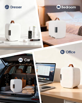FANSEXPERT cosmetic fridge bedside setup for dorms or offices.