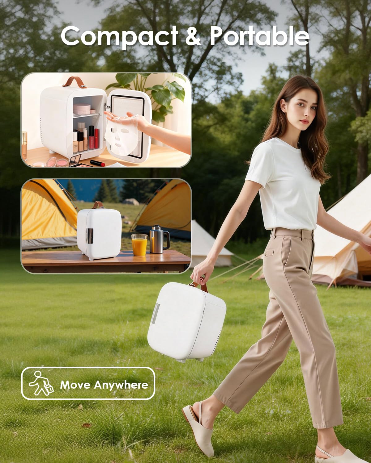 FANSEXPERT cosmetic fridge portable with built-in handle for travel.