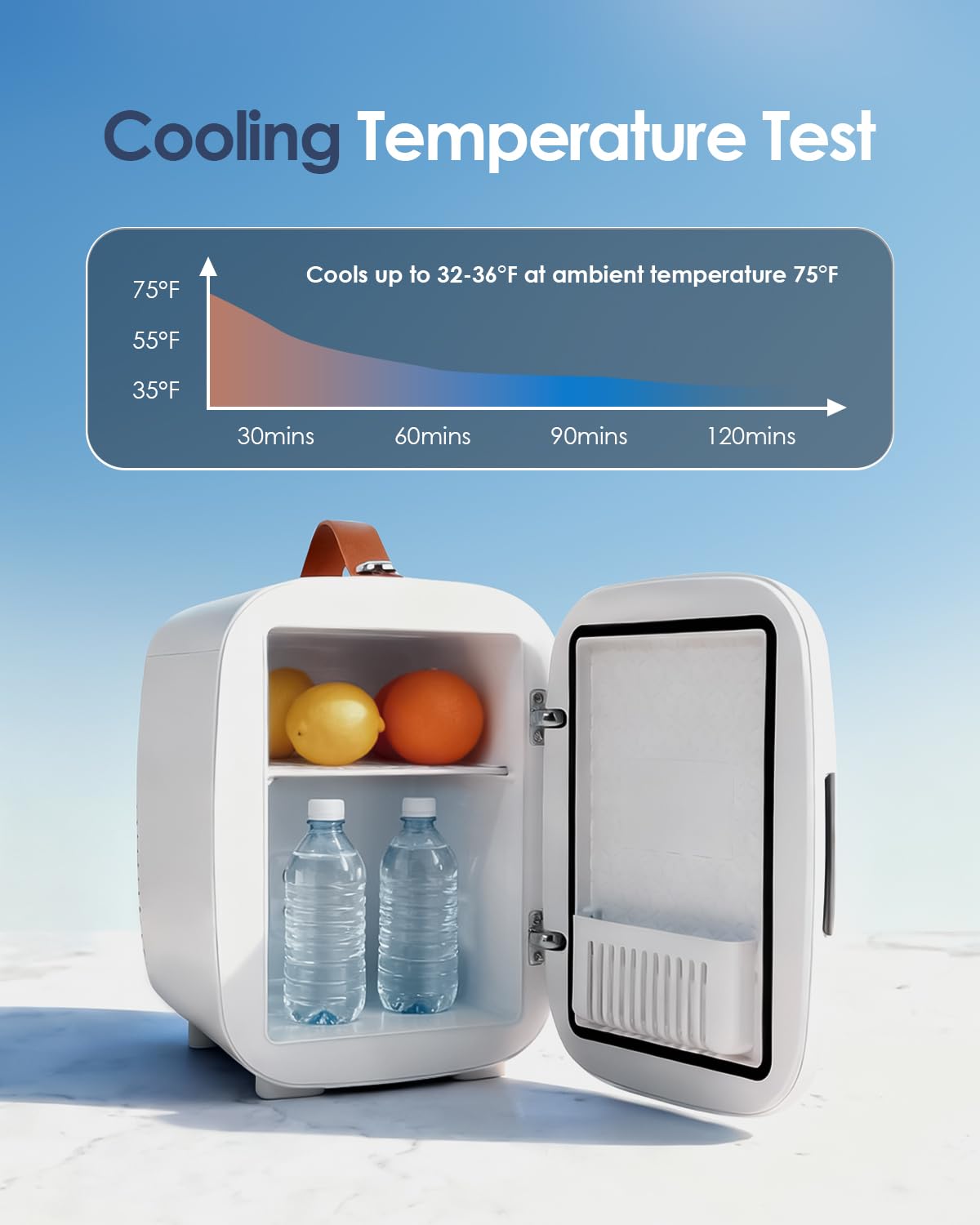 FANSEXPERT cosmetic fridge holds a six-pack of cans efficiently.